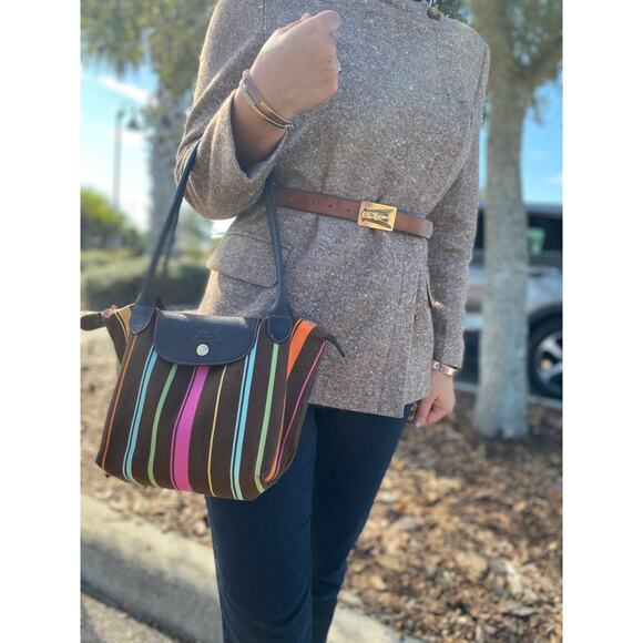 Longchamp Striped Le Pliage Mini Tote - Picture 1 of 16